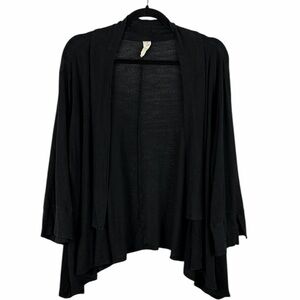 Chalet Lagenlook Linen Long Sleeve Open Front Shrug Cardigan Large Black